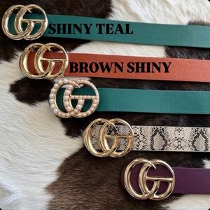 🆕💚SHINY GOLD TEAL LEATHER BELT